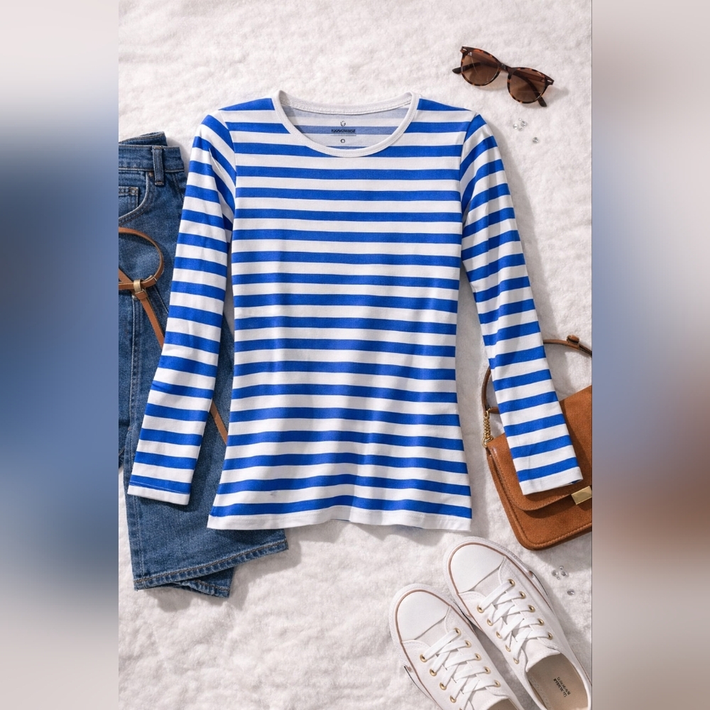 #29 Fundamentals Blue White Striped Long Sleeve Nautical Tee Size S